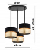 Lampa Wisząca Sufitowa Abażur Żyrandol Czarno Złoty Led oprawa metalowa 3-punktowa na żarówki z gwintem E27, maks. 60 w
