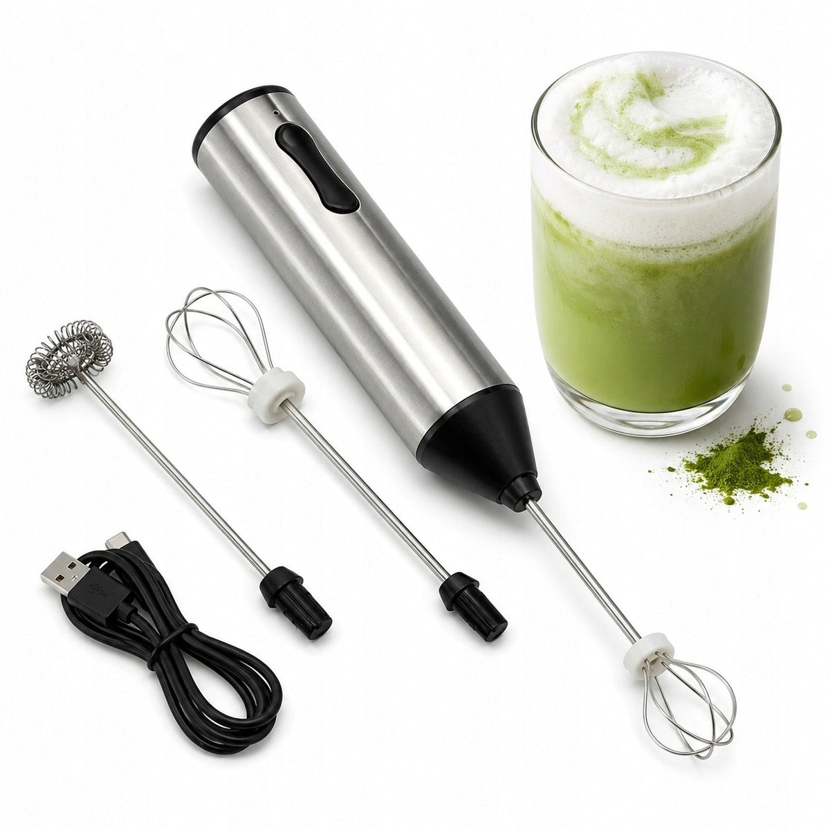Spieniacz do mleka ręczny elektryczny ubijaczka do piany kawy jajek USB 2W1 mikser do cappuccino, kakao, czarny 400 ml