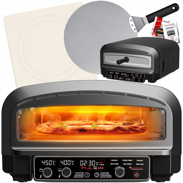 Piec do pizzy elektryczny 2200 w 450°C z kamieniem szamotowym 37 cm łopata 20 l czarny