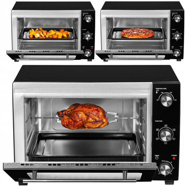 Piekarnik elektryczny 48l rożno + grill + termoobieg wolnostojący przenośny 48 l 1800 w czarny
