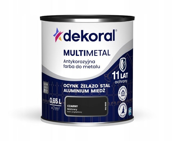 Dekoral Multimetal Farba antykorozyjna czarny matowy RAL9005 0,65l do metalu, akrylowa, zabezpieczenie przed rdzą