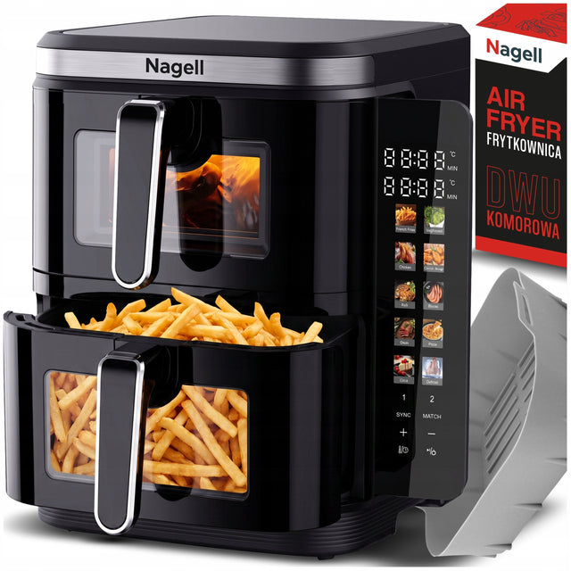 Mocna duża frytkownica beztłuszczowa 2800W airfryer podwójna 11l + czarny