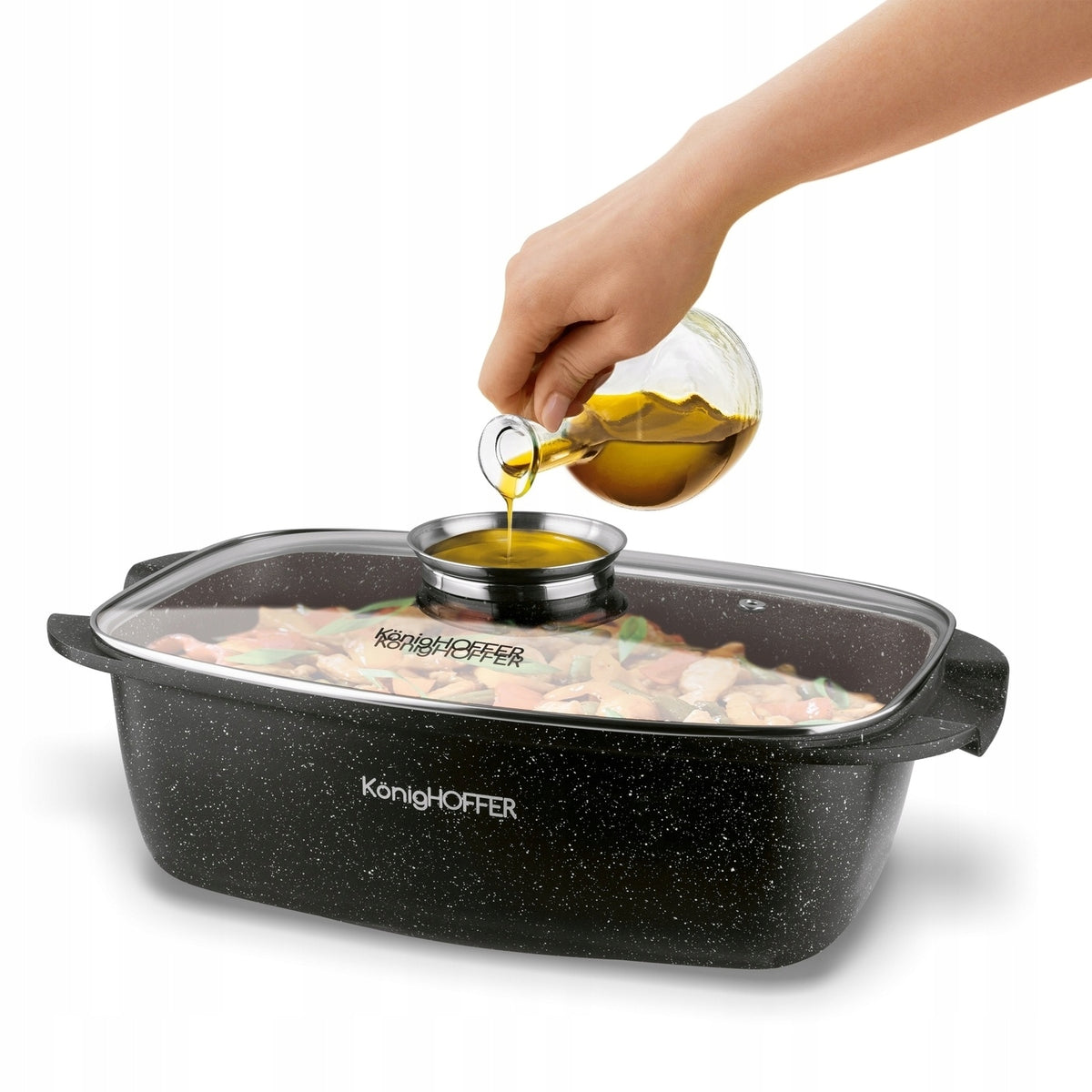 BRYTFANNA do PIEKARNIKA marmurkowa DUŻA prostokątna Konighoffer Pollo 5,5l naczynie do pieczenia, indukcja, pokrywa