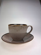 Alumina Bogucice Cottage Cappuccino Filiżanka ze spodkiem 300 ml kubek porcelanowy do kawy, beżowy w kropki