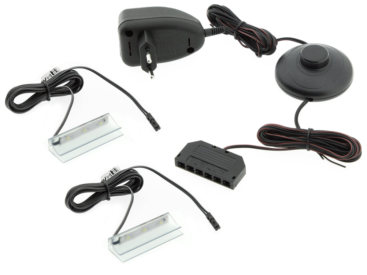 KPL.2x Klips PCV LED do szklanej półki +zasilacz oświetlenie witryn meblowych, lampka do gabloty, 12 V DC, 0,48 w