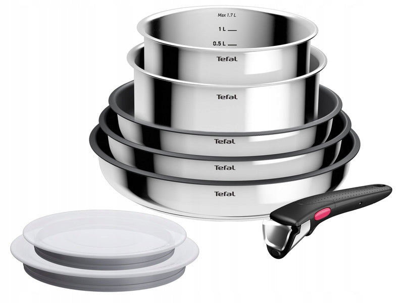 Zestaw garnków Tefal Ingenio Cook Eat 8 el. stal nierdzewna non-stick do indukcji, gazu i piekarnika, do zmywarki, z