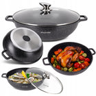 GARNEK 5,5 L MARMUROWY Patelnia Wok BRYTFANNA POKRYWA INDUKCJA GAZ KAMILLE garnek tradycyjny 32 cm 5.5 l aluminiowe