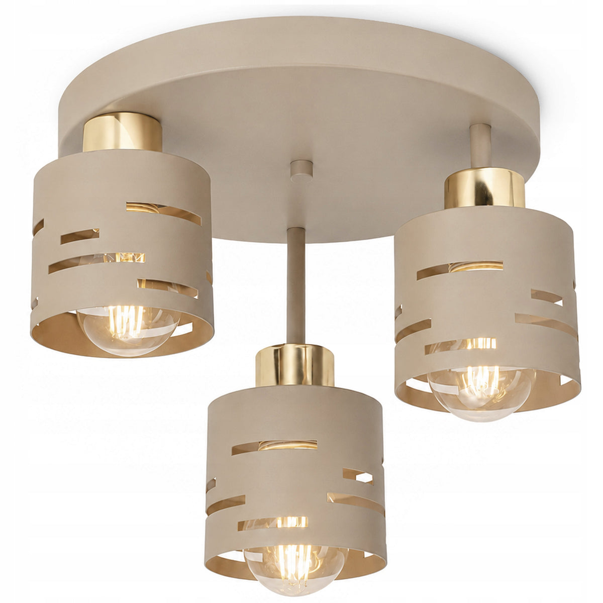 Lampa sufitowa wisząca Żyrandol PLAFON E27 BEŻOWA kaszmir ECRU ZŁOTO Laser oprawa metalowa 3-punktowa do salonu lub