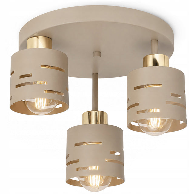Lampa sufitowa wisząca Żyrandol plafon E27 beżowa kaszmir ecru złoto Laser oprawa metalowa 3-punktowa do salonu lub sypialni, 60 w, wysokość 24 cm