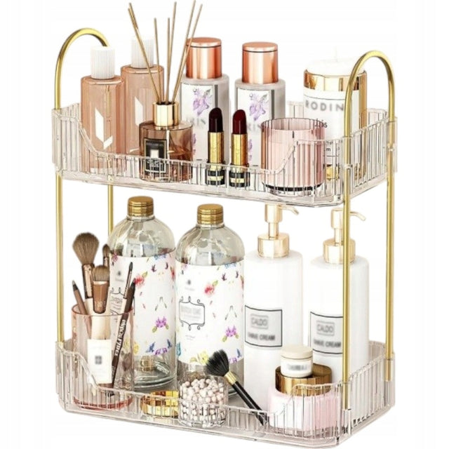 Organizer pojemnik tacka półka szkatułka na kosmetyki perfumy Bezbarwna XXL do łazienki, na makijaż, tworzywo sztuczne, 30x17x33 cm
