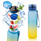 Butelka Na Wodę Bidon Tritan 500 ml Miarka Pasek do Szkoły Pracy BPA Free pojemnik z podziałką, sportowy, turystyczny