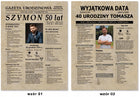 Gazeta urodzinowa w czarnej ramie, personalizowany rocznik o jubilacie, A3 plakat okolicznościowy, pamiątka dla