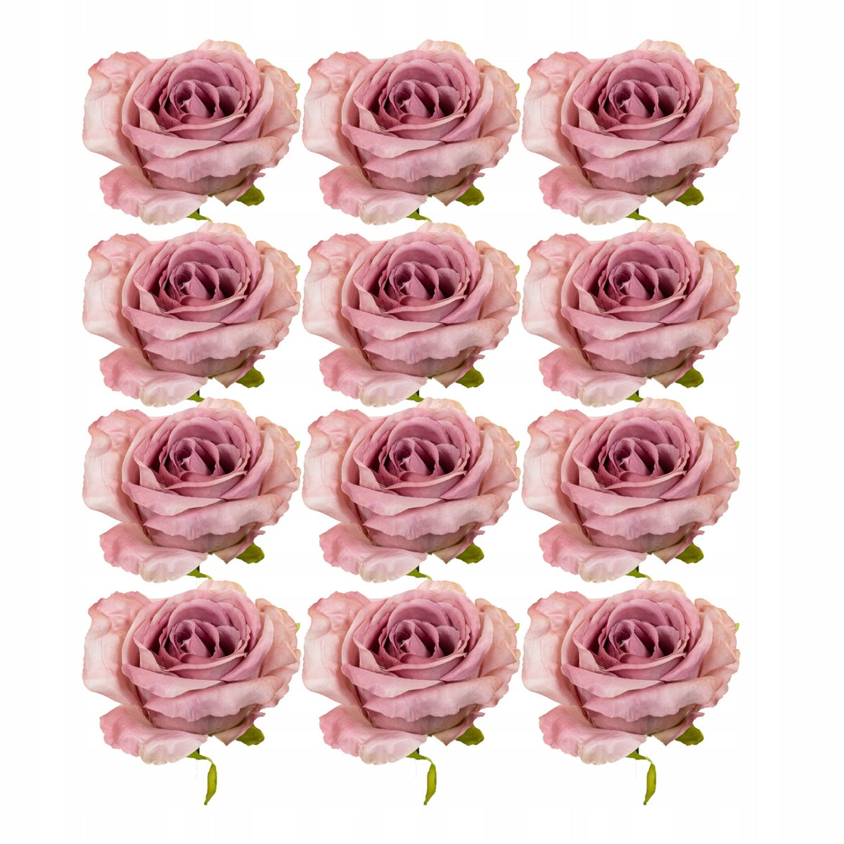 Sztuczne główki RÓŻ lawendowe 12 SZT satynowe róże do kompozycji 8 CM dekoracje florystyczne, stroiki, bukiety, ozdoba