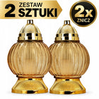 Znicz Szkalny 185 Kula Metalizowana Złoty Duży Lampion lustrzany blask 2szt parafinowy na cmentarz, dekoracja nagrobna