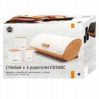 Zestaw chlebak bambusowy + 3x pojemnik Stalowy kremowy Konighoffer Cosmic do przechowywania pieczywa, na bułki i