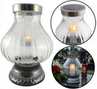 Duży znicz solarny szklany LAMPA LED lampion 28cm na grób oświetlenie nagrobne, dekoracja cmentarna, lampka zasilana