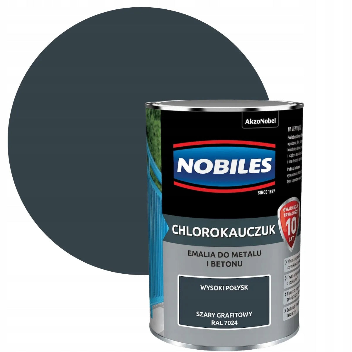 Nobiles chlorokauczuk szary grafitowy RAL 7024 0,9l emalia beton metal farba ochronna do podłóg i posadzek