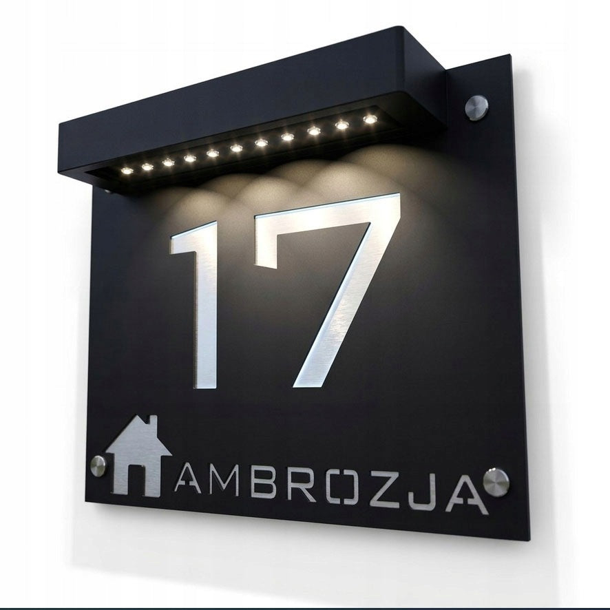Tabliczka z numerem domu podświetlana solarna 40x30 montaż na kołki oznaczenie posesji, adresówka zewnętrzna, szyld
