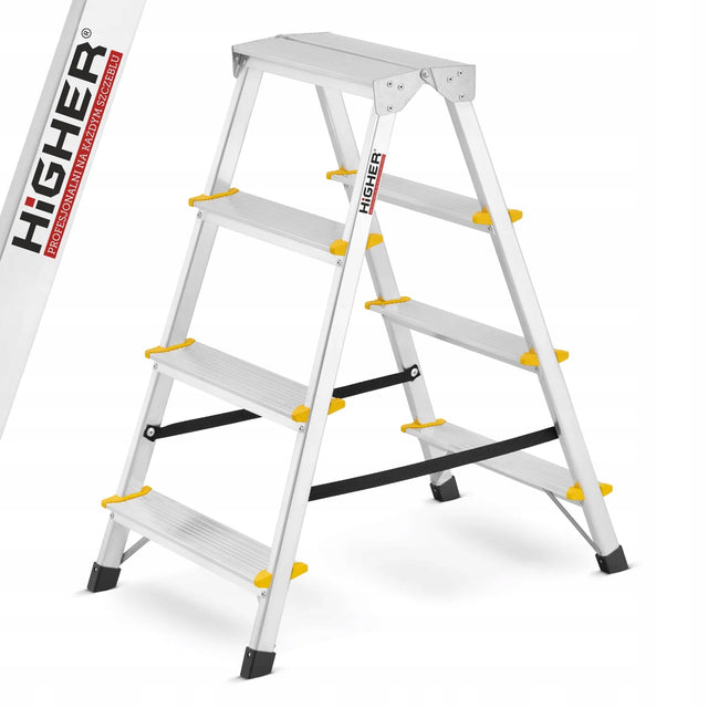 Drabina aluminiowa domowa dwustronna składana higher 2x4 stopnie taboret schodki do malowania, podest 78 cm, udźwig 125 kg