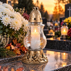 Znicz szklany duży 28cm 4szt złoty przezroczysty + wkłady do zniczy lampion nagrobny, cmentarny na grób, parafinowy