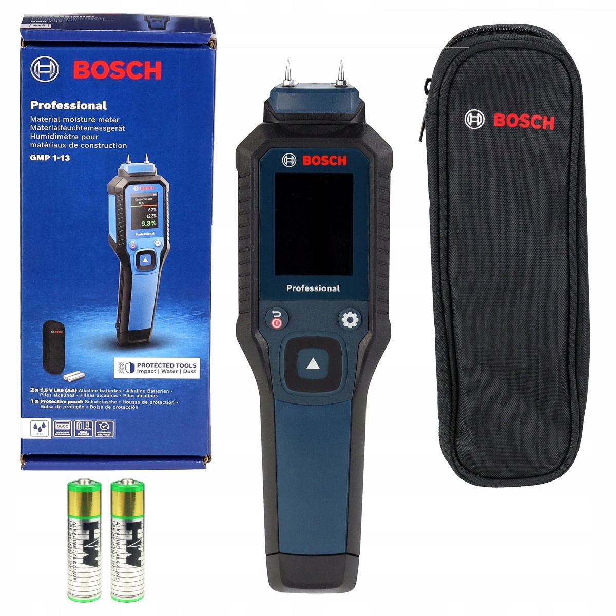 Cyfrowy miernik wilgotności wilgotnościomierz GMP 1-13 bosch tester zawilgocenia, kontrola poziomu wilgoci, zasilanie