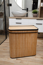 Bambusowy kosz na pranie 3-komorowy 150l naturalny bamboo pojemnik na brudną odzież, sorter bielizny, wolnostojący
