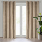 Zasłona welurowa velvet na kółkach 140x250 ciemno beżowa beż beige gładka draperia półzaciemniająca do salonu i sypialni