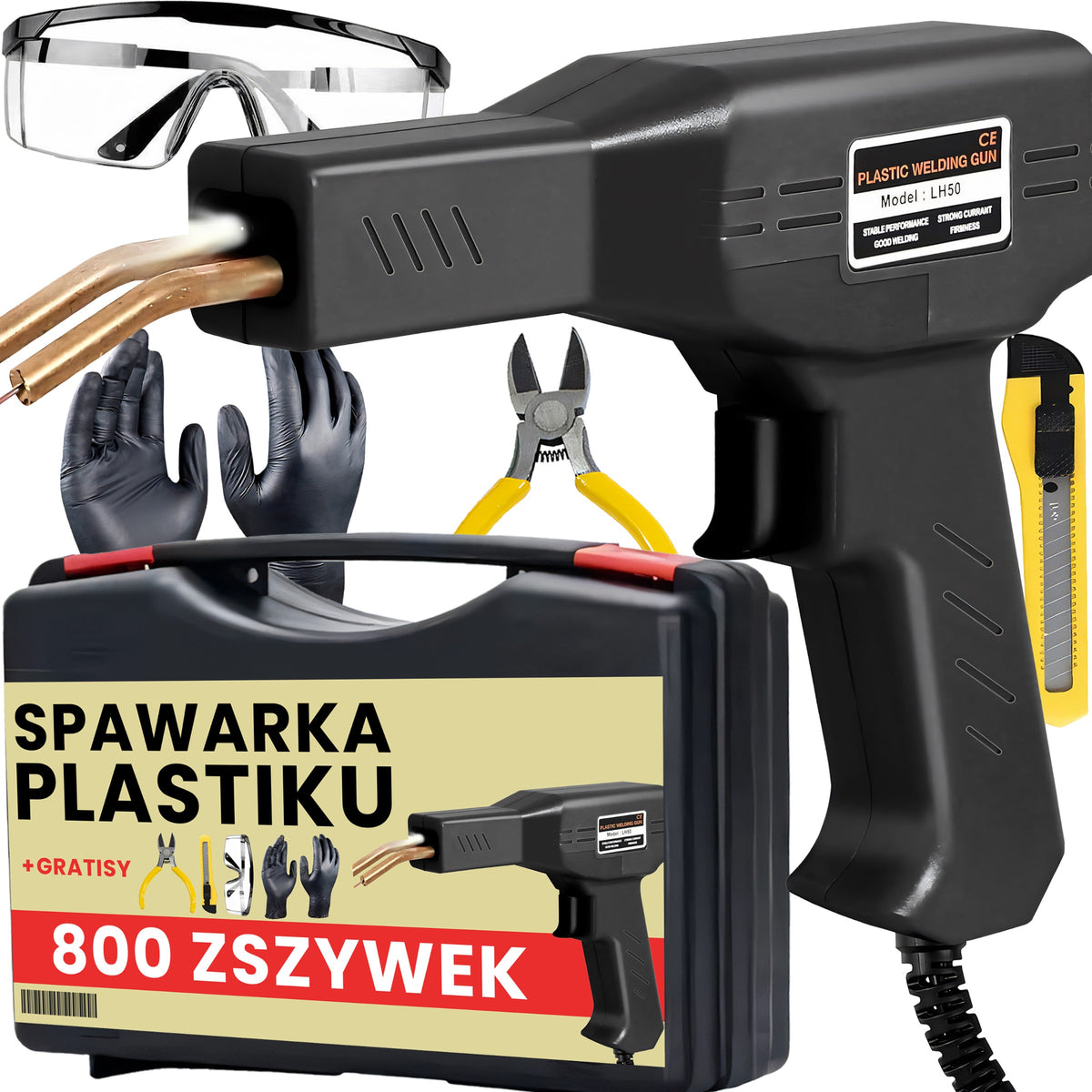 Zszywarka zgrzewarka plastiku spawarka tworzyw lutownica 50W + 800 zszywek do naprawy zderzaków, obudów i pękniętych