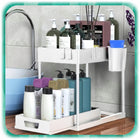 Regał stojak 2 poziomowy organizer pod zlew Wysuwana Półka do kuchni biały koszyk na środki czystości, tworzywo