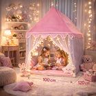 Namiot dla dzieci tipi domek do pokoju ogrodu + lampki LED duży kryjówka, baza zabaw, różowy, wysokość 130 cm, od 3 lat
