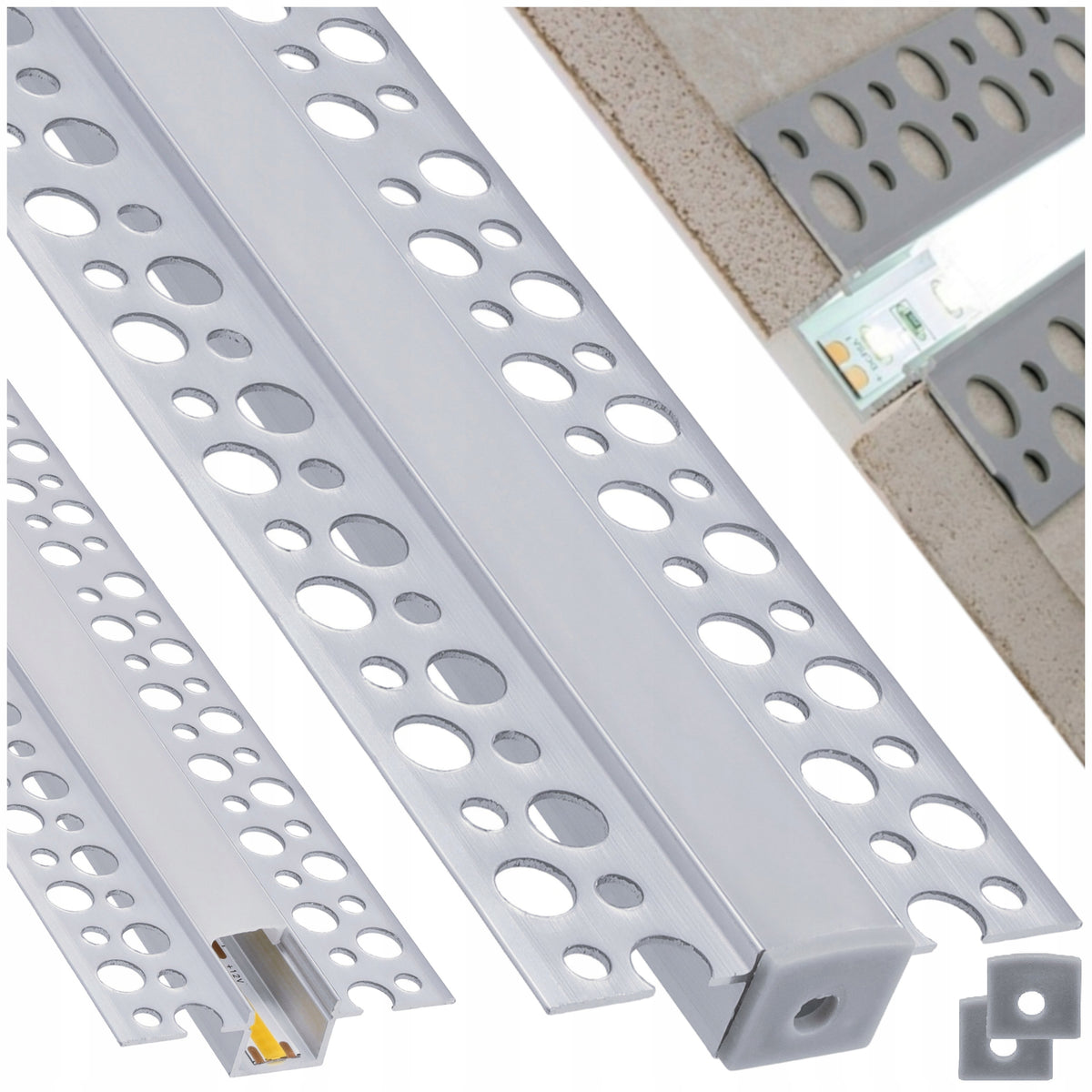 Profil LED Aluminiowy 2m Podtynkowy 12mm Do GK Karton Gips Płytek Zestaw listwa do taśmy oświetleniowej, kanał