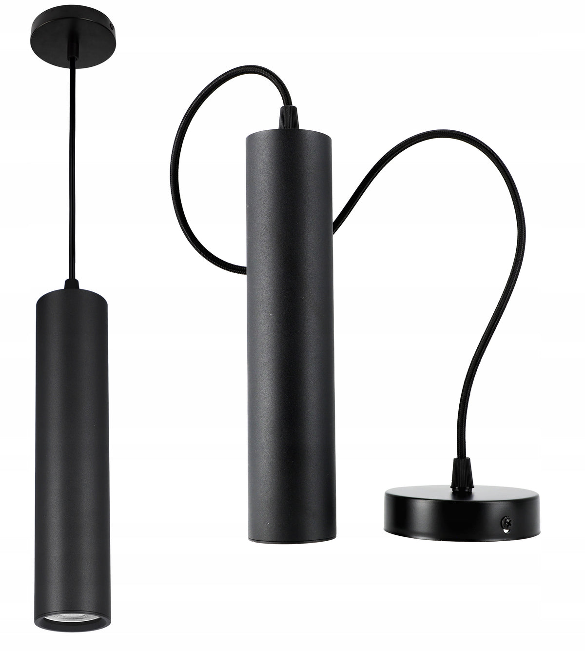 Lampa wisząca halogenowa LED sufitowa GU10 tuba oprawa zwisająca metalowa czarna 1-punktowa do salonu lub kuchni