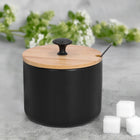 Cukiernica czarna metalowa z łyżeczką 350ml okrągła 10,5 x 11 cm z pokrywką cukierniczka, pojemnik do cukru, do herbaty