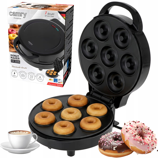 Wypiekacz Pączków Donut Maker Camry 1500W 7 Pączków 5cm Nieprzywierający nominalna czarny
