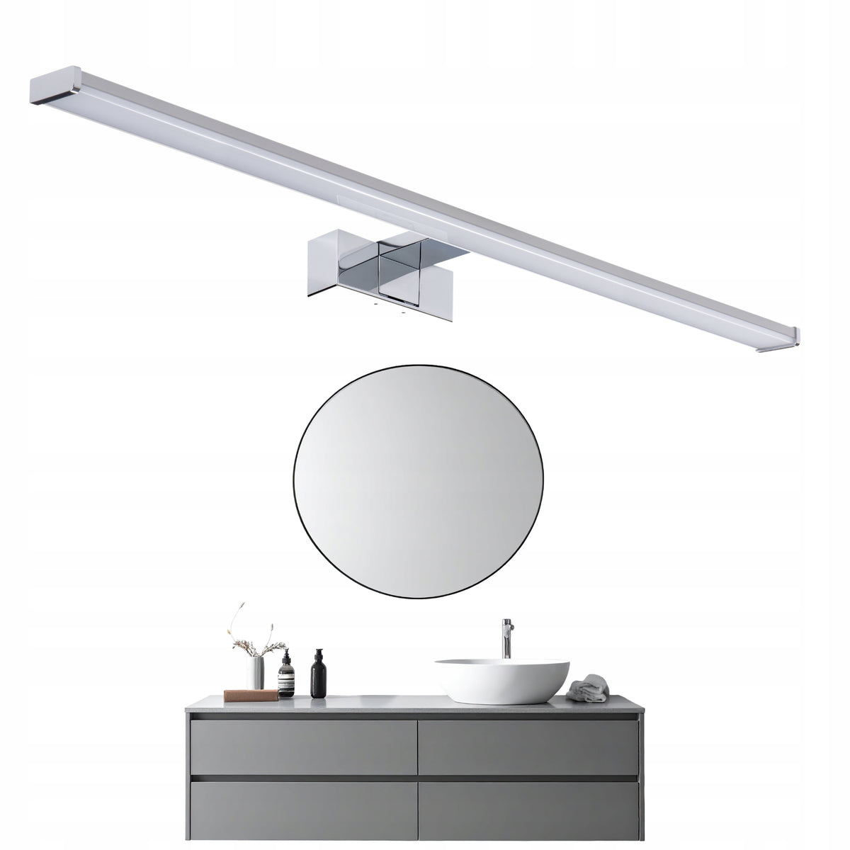 Lampa łazienkowa LL WALL LAMP LED kinkiet nad lustro 15W 80cm NW oprawa ścienna przy umywalce, srebrna, z tworzywa