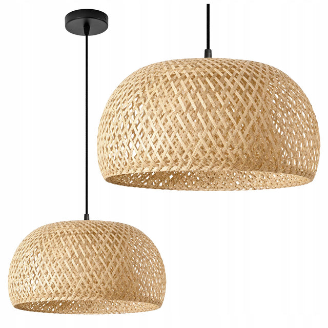 Lampa Boho Bambusowa Sufitowa Pleciona E27 Naturalna Wiklinowa oświetlenie wiszące, abażur słomkowy 20 cm, do salonu i jadalni