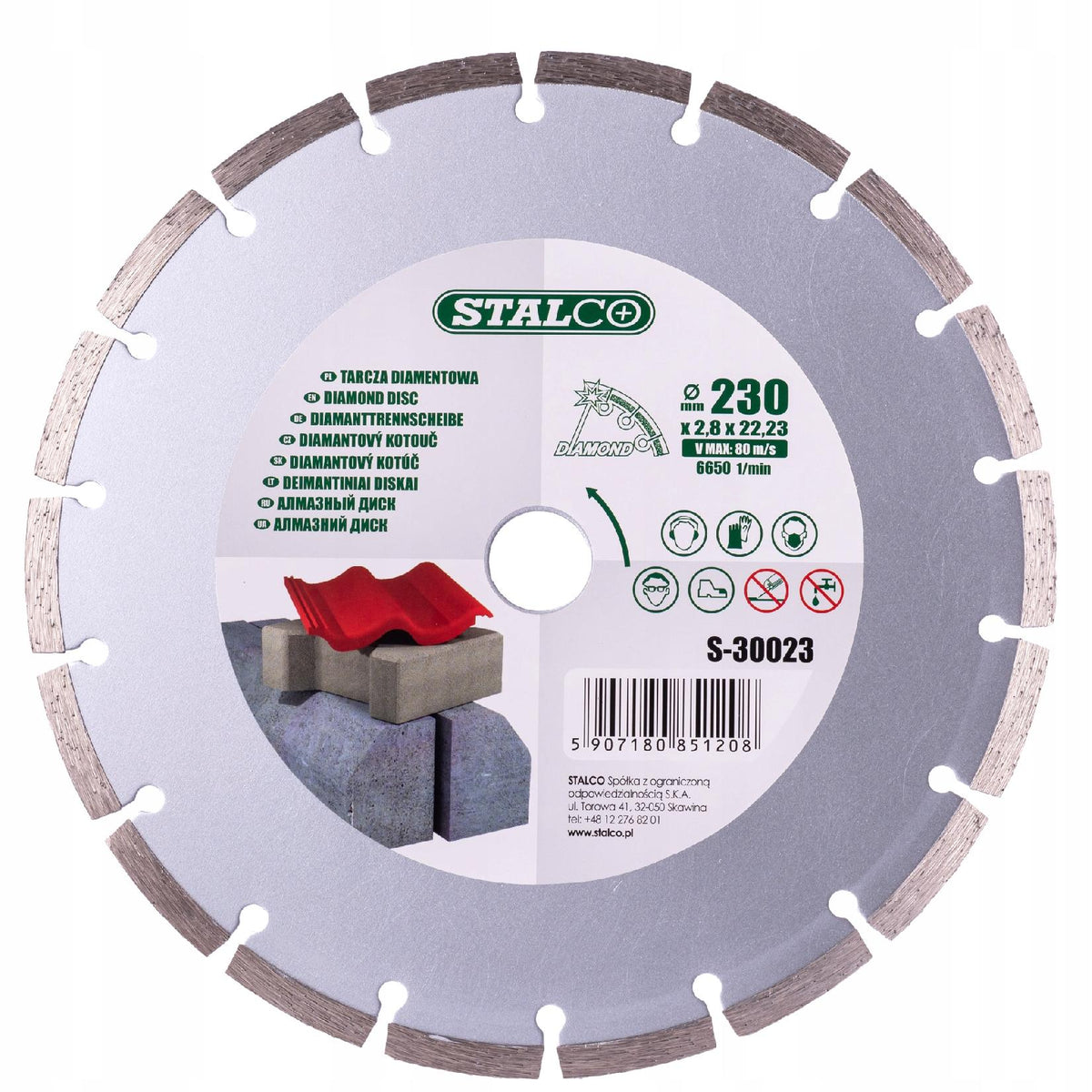 STALCO TARCZA DIAMENTOWA DO CIĘCIA BETONU KAMIENI KOSTKI SZYBKA 230x 22,2mm z 614 sztuk