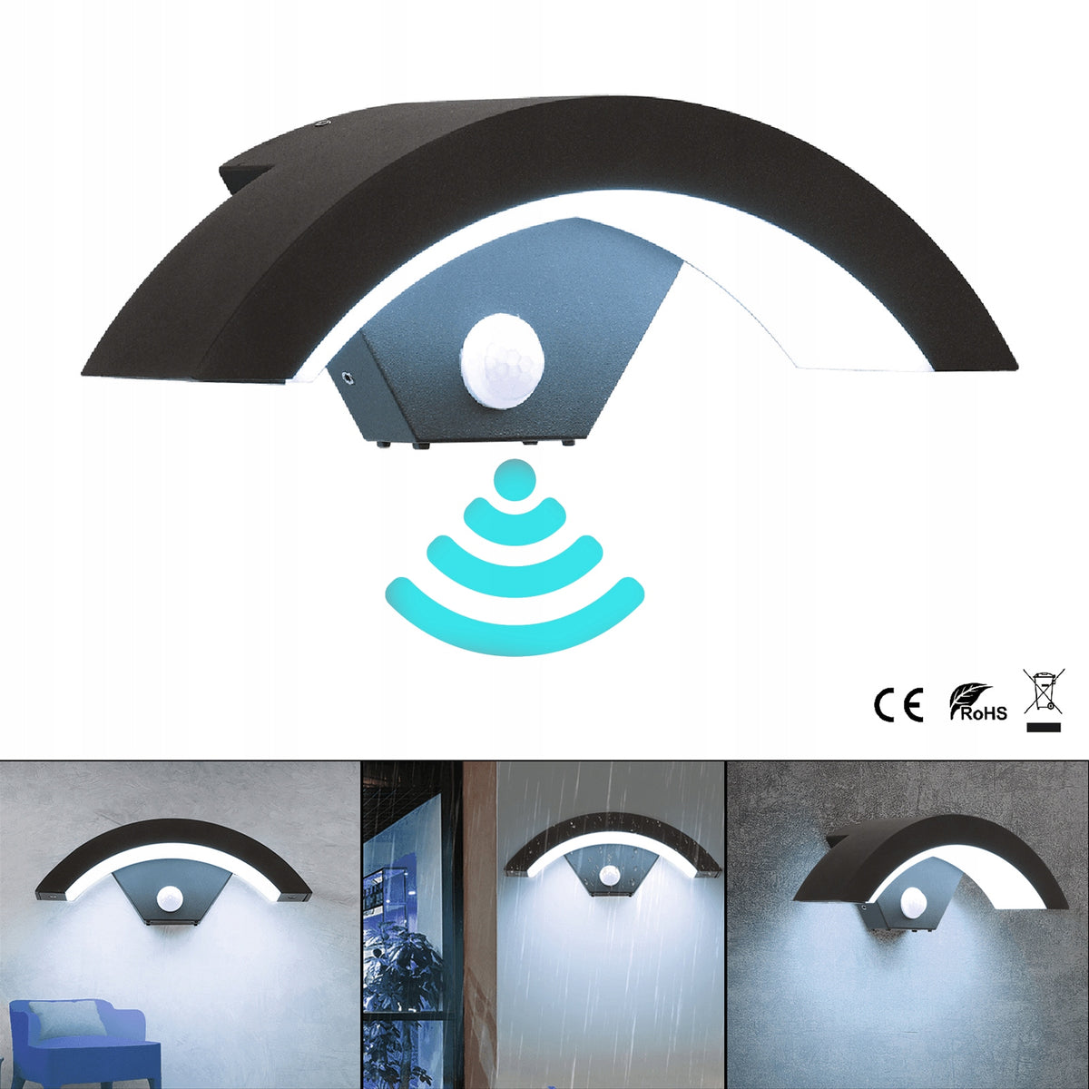 18W kinkiet zewnętrzny LED nad drzwi wejściowe z czujnikiem ruchu lampa ścienna aluminiowa, biała, wysokość 29 cm