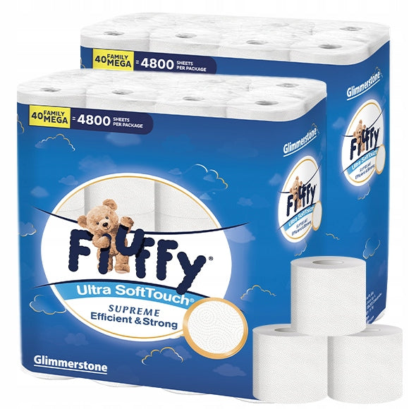 Biały Papier Toaletowy FluFFy 3 Warstwy 80 Rolek Ultra Miękki 9600 Listków celulozowy, bezzapachowy, suchy, do domu i