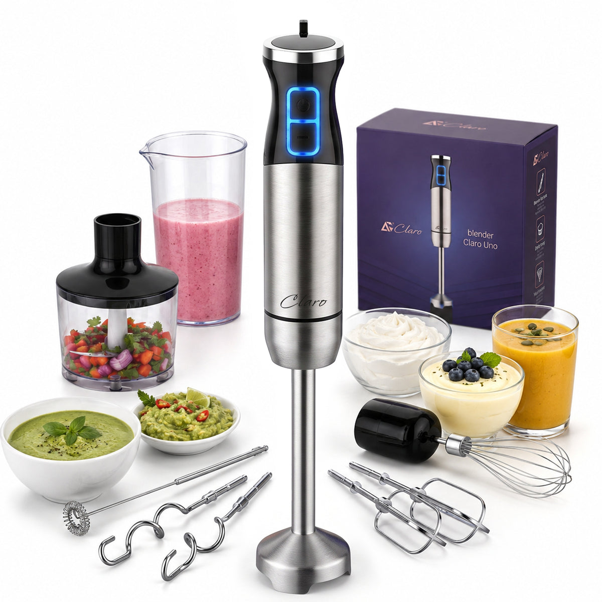 Mocny blender ręczny 1800W Claro Uno wielofunkcyjny mikser turbo 24 poziomy