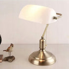 LAMPKA BANKIERSKA BIURKOWA VINTAGE NOCNA BIAŁY SZKLANY ABAŻUR RETRO E27 oświetlenie do gabinetu, 27 cm, wys. 37 cm, 40