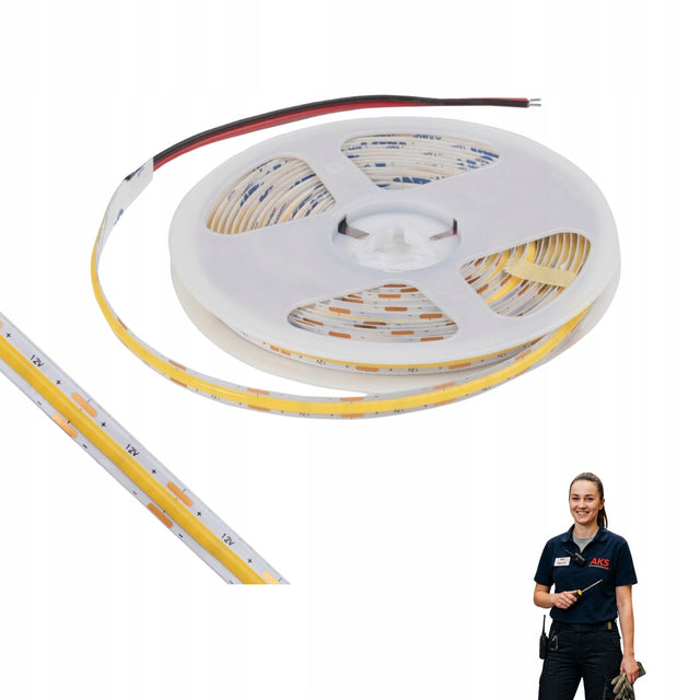 Taśma LED COB 12V 5m rolki neon pasek linia neutralna 9,8W/m mocna AKS oświetlenie wnętrz 4000K 320 diod/m 1100 lm IP20 szerokość 8 mm