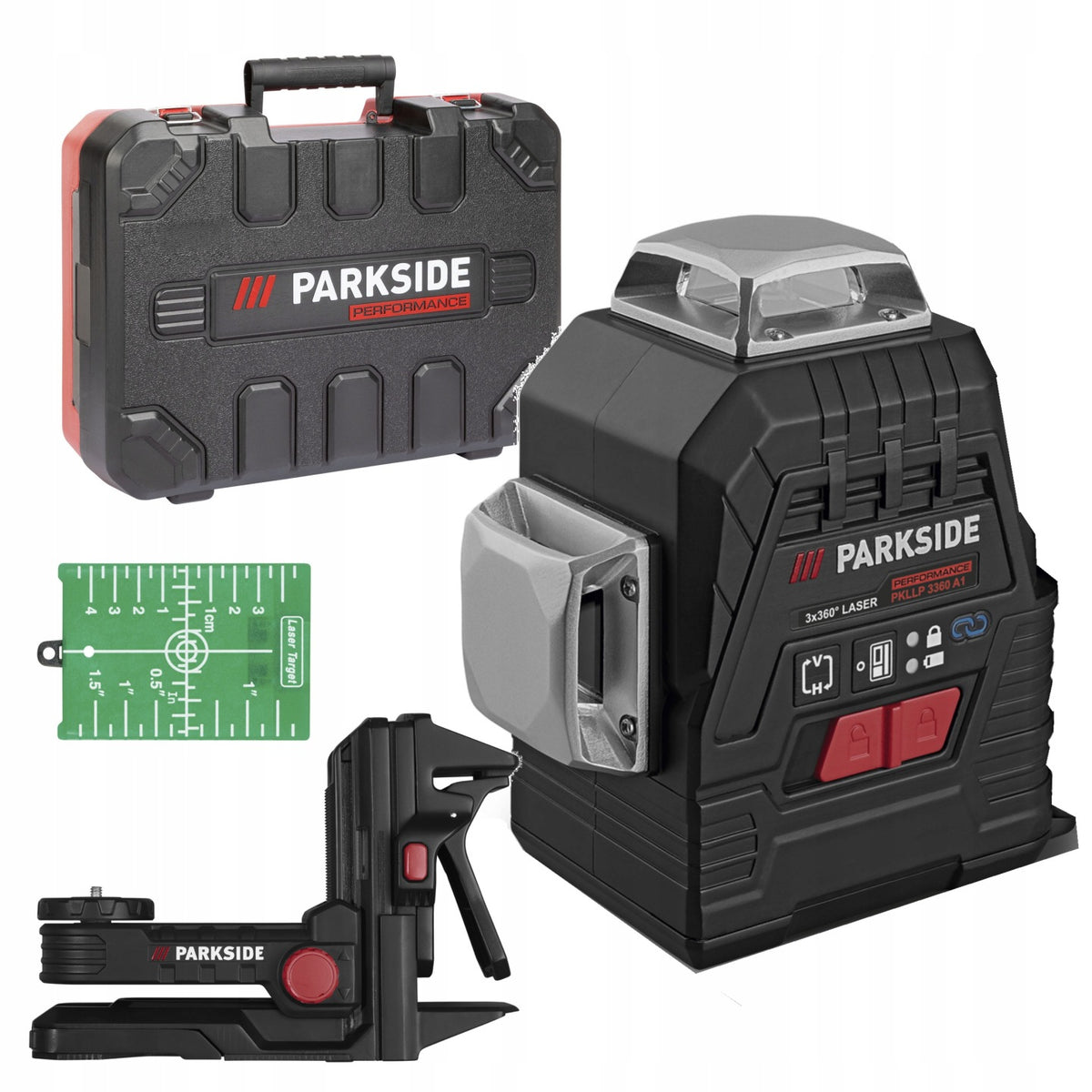 Akumulatorowy laser parkside performance laser krzyżowy pkllp 3360 walizka poziomica zielona wiązka 30 m dokładność 0,2