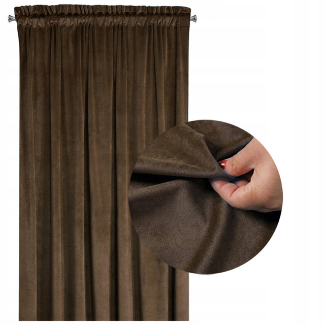 Gruba Zasłona welwetowa Na Taśmie Żabki 140x250 Welurowa Velvet Ciemny Brąz zaciemniająca do salonu i sypialni, gładka dekoracja okienna