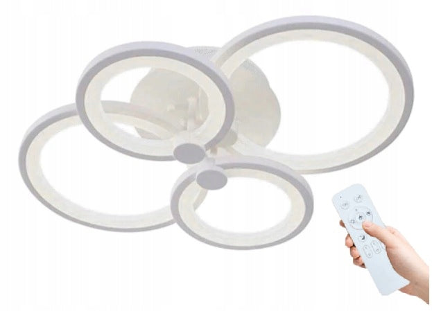 Lampa LED plafon sufit żyrandol pilot 4x ring 76W oprawa wisząca do salonu biała aluminiowa 4 punkty świetlne