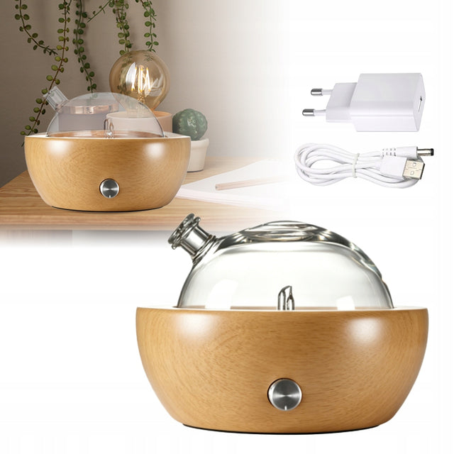 Nebulizator do Aromaterapii Szklany Dyfuzor Drewno Bukowe Cichy LED Prezent aromatyzer brązowy 0.63 kg