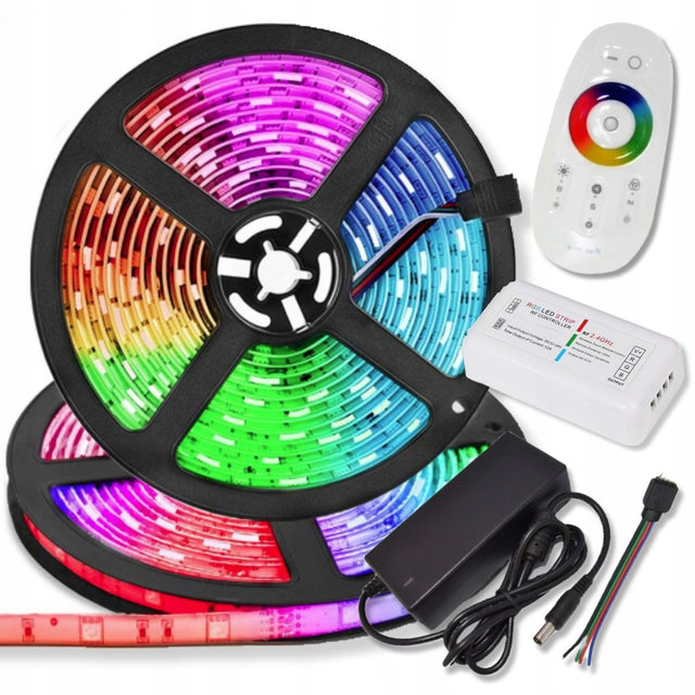 Taśma LED RGB zestaw 5m 5050 kolorowe na pilota pilot z zasilaczem oświetlenie dekoracyjne do pokoju, wielobarwne, 36 w, 230 V
