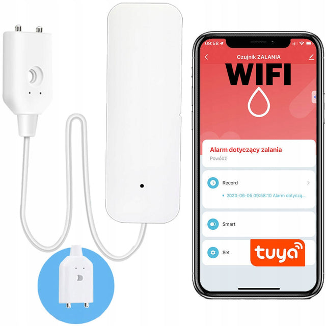 Czujnik zalania wycieku wody wifi tuya sensor detektor przecieku, wykrywacz nieszczelności, do łazienki i kuchni, zasilany bateriami