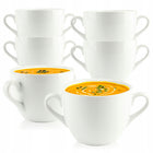 6x BULIONÓWKA PORCELANOWA 650 ML Z UCHWYTAMI MISKA OBIADOWA DO ZUPY KREMU na rosół, mikrofalówki i zmywarki, biała