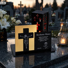 Personalizowany Znicz Led Cmentarz Grób Taty Mamy Rodziców Dziadków Grawer lampion nagrobny z krzyżem na lustrze